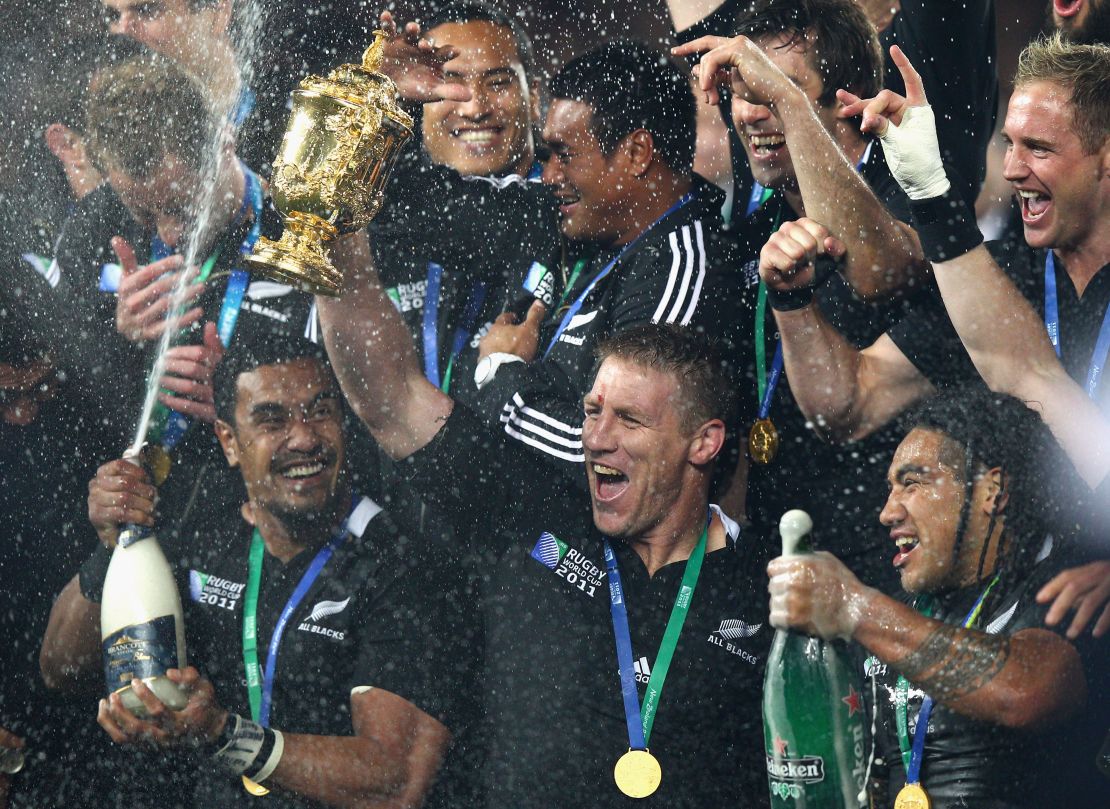 Thorn lifts the Webb Ellis Cup in 2011.