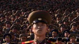 A North Korean soldiers stands before spectators during a mass military parade at Kim Il-Sung square in Pyongyang on October 10, 2015. North Korea was marking the 70th anniversary of its ruling Workers' Party. AFP PHOTO / Ed Jones        (Photo credit should read ED JONES/AFP/Getty Images)