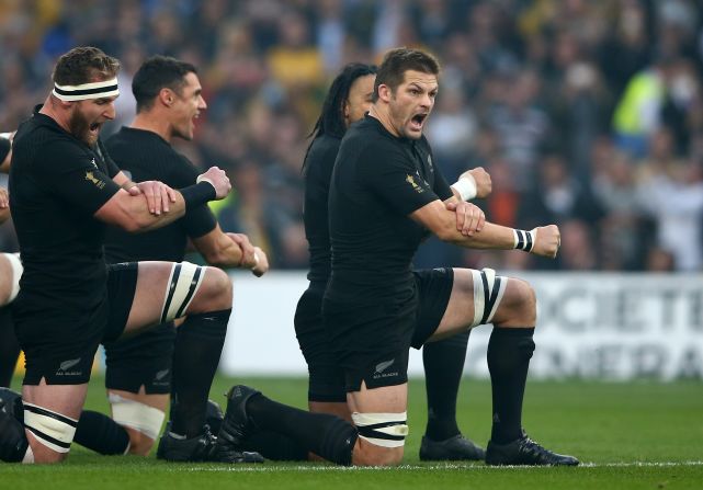 McCaw leads his team in its traditional Haka before the final against Australia.