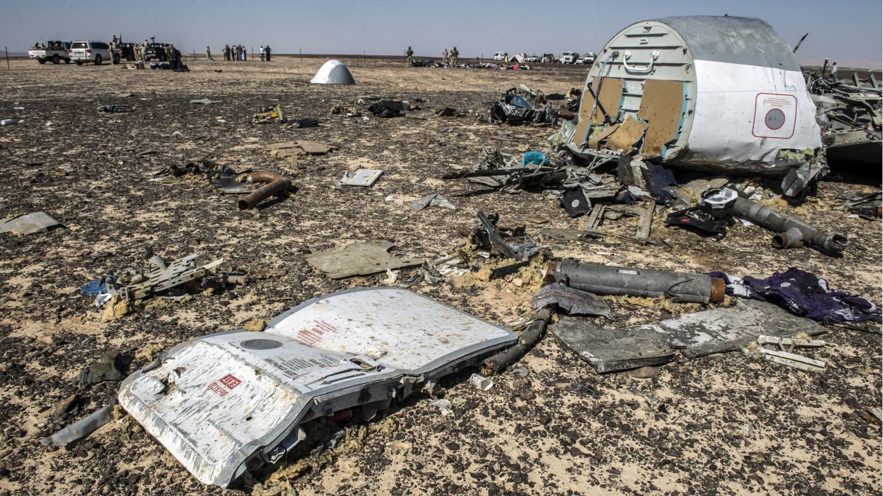 Debris belonging to the Russian airliner is shown at the site of the crash on November 1.