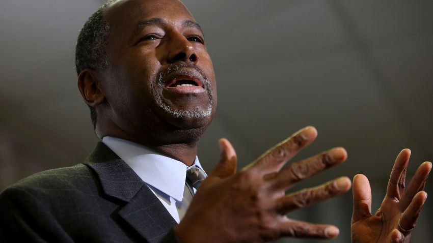 Republican presidential candidate Ben Carson speaks during a news conference before a campaign event at Colorado Christian University on October 29, 2015 in Lakewood, Colorado.