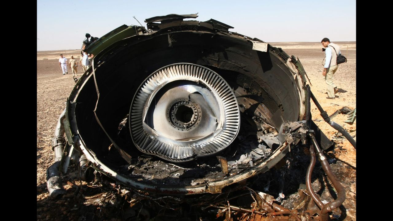 A piece of the engine sits on the ground at the crash site on November 1.