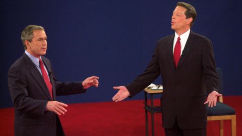 George W. Bush and Al Gore debate at Washington University in St. Louis on October 17, 2000.