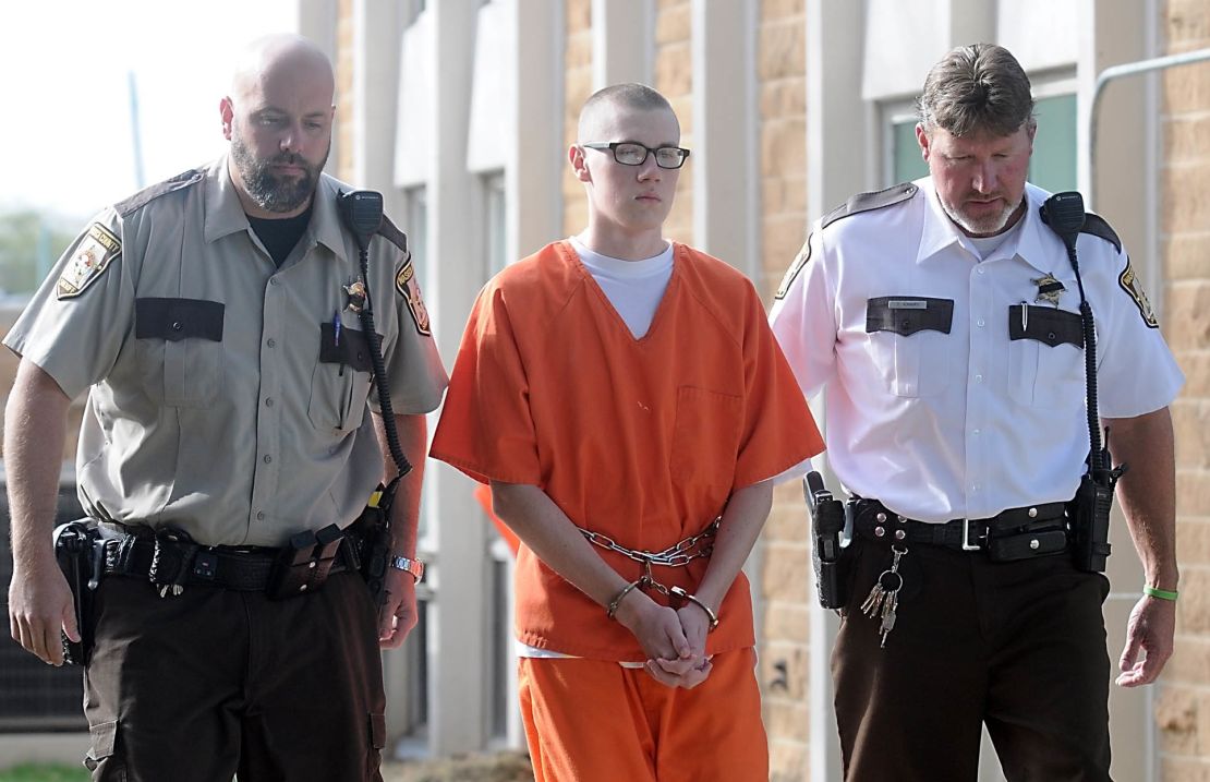 John David LaDue is escorted to the Waseca County Courthouse for his sentencing hearing.