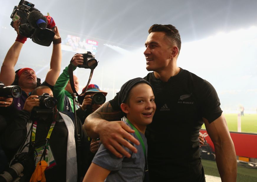 The young All Blacks supporter had run onto the pitch in his post-match excitement only to be bundled to the ground by a steward.