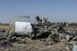 Debris lies in the Sinai Peninsula where a  Russian plane crashed. 