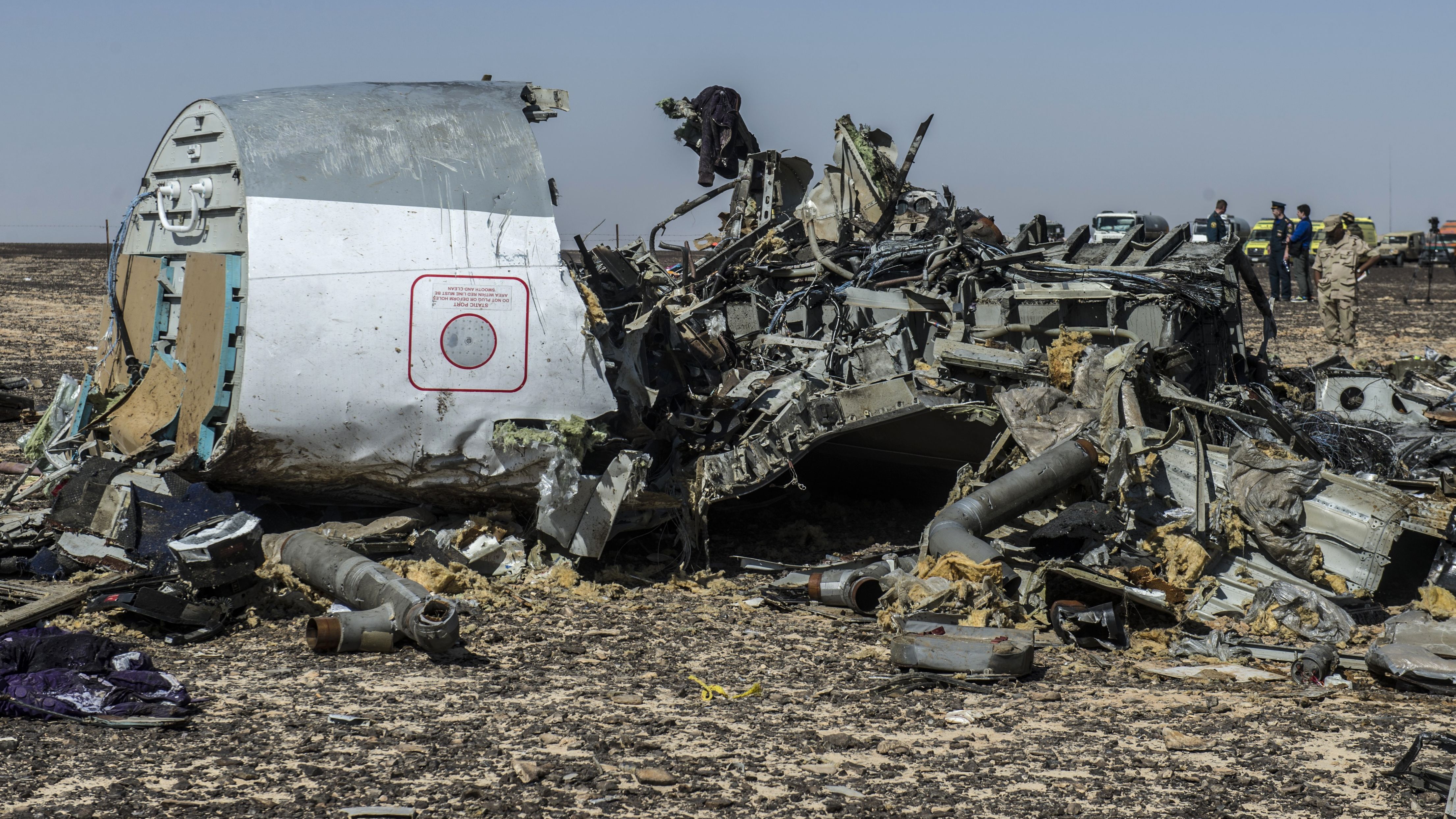 Debris lies in the Sinai Peninsula where a  Russian plane crashed. 