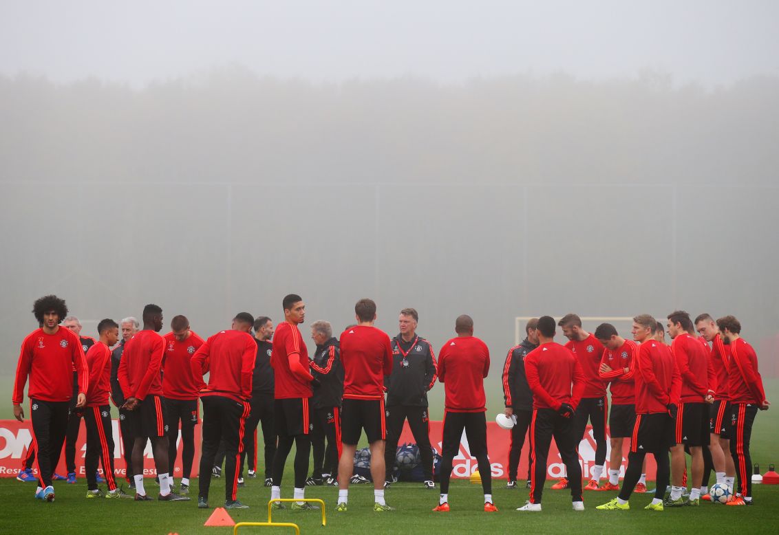 Manchester United players practice at their training facility in Manchester, England on November 2.