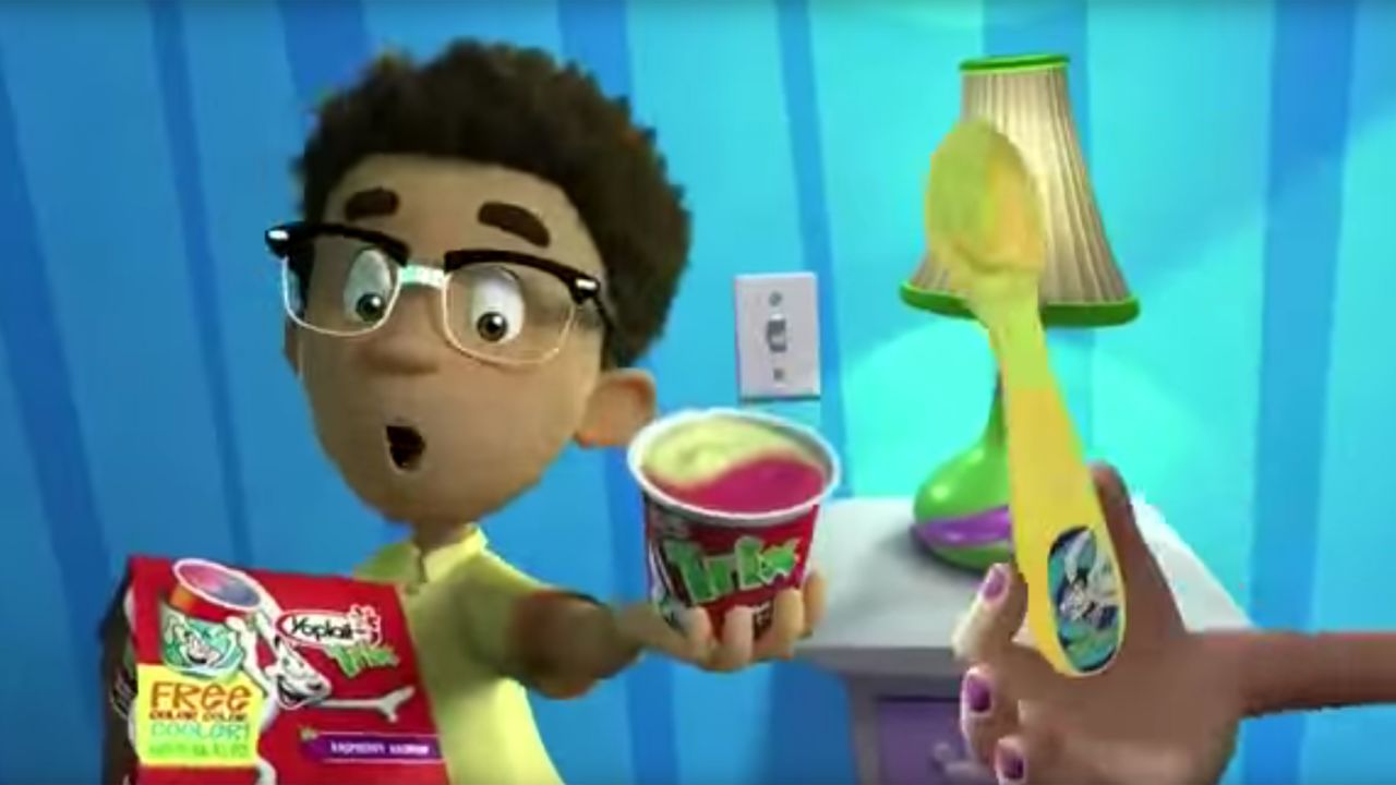 Children ages 6 to 11 saw an average of 18.6 ads for <a href="https://www.youtube.com/watch?v=PwxQtd3Mldw" target="_blank" target="_blank">Yoplait Trix yogurt</a> in 2014, researchers said.<br />