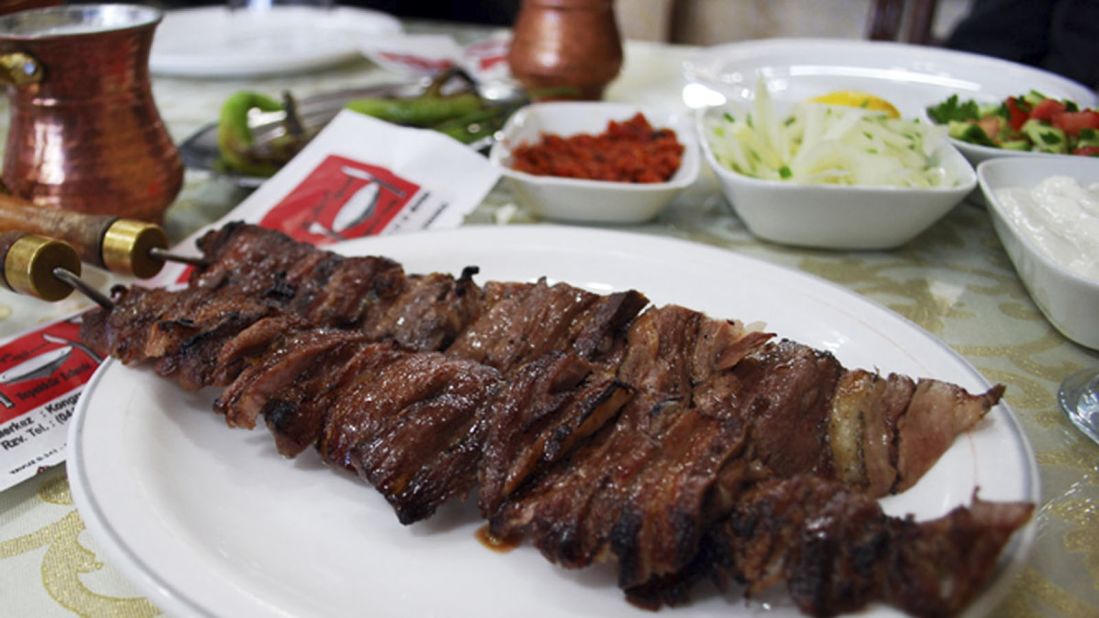 Cag kebabi is an Erzurum specialty best enjoyed at Koc Cag Kebabi. It's made of lamb marinated with onions, salt and pepper for 12 hours then placed on a large, horizontal skewer and cooked over a wood fire.