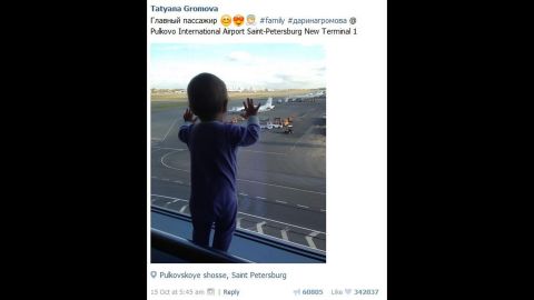 A photo of one of the youngest victims on the crash went viral. It shows 10-month old Darina Gromova looking out the window at the St. Petersburg Airport on October 15. 