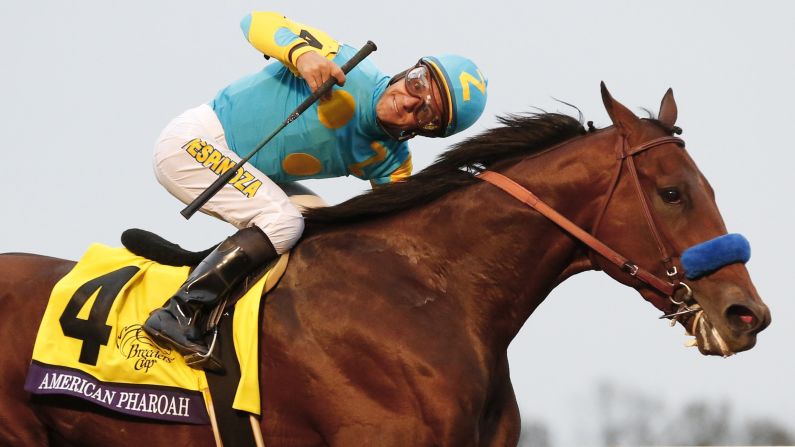 American Pharoah, with jockey Victor Espinoza, wins the Breeders' Cup Classic on Saturday, October 31. It was <a href="index.php?page=&url=http%3A%2F%2Fwww.cnn.com%2F2015%2F11%2F01%2Fsport%2Fhorse-racing-breeders-cup-american-pharoah%2F" target="_blank">the final race</a> for the retiring horse, which won the Triple Crown earlier this year.