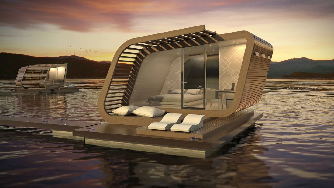 The suite is built of hardwood and composite materials, while the pontoon it is attached to is built of reinforced concrete and expanded polystyrene. The pontoon is fitted to the seabed using ground anchors and flexible ropes -- both of which are said to have minimal environmental impact on the seabed below.