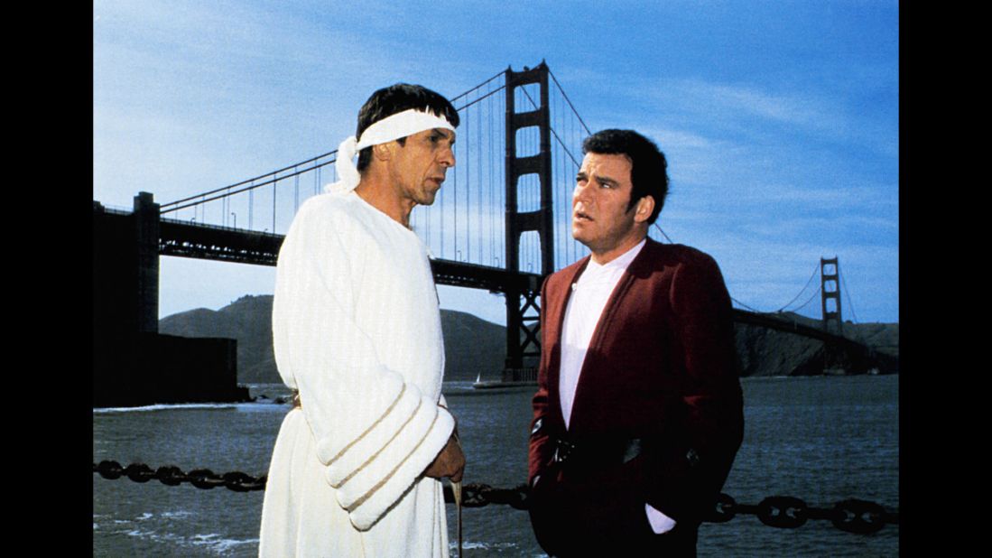 After mixed reviews for "Star Trek III: The Search for Spock," the crew of the Enterprise time-traveled to 1986 San Francisco for "Star Trek IV: The Voyage Home." Leonard Nimoy, left, directed the movie, which had a "save the whales" environmental message.