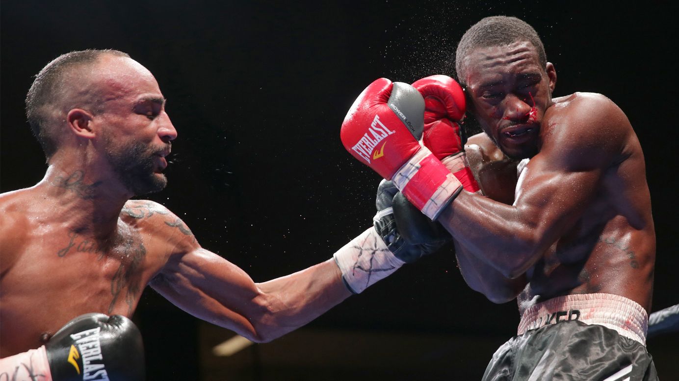 James McGirt Jr. punches Demetrius Walker during a super-middleweight bout in Orlando on Friday, October 30. McGirt won by unanimous decision.