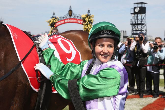 Australian jockey Michelle Payne became <a href="index.php?page=&url=http%3A%2F%2Fedition.cnn.com%2F2015%2F11%2F03%2Fsport%2Fmichelle-payne-melbourne-cup-get-stuffed%2Findex.html" target="_blank">the first woman to win the Melbourne Cup</a>, riding Prince of Penzance on Tuesday, November 3. Payne said she hopes her win will open doors for female jockeys because she believes "that we (females) sort of don't get enough of a go."