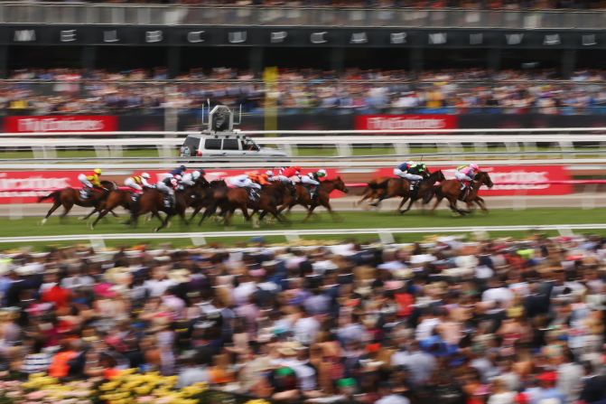 A general view of Race 3 is pictured during The J.B. Cummings AM Tribute on Melbourne Cup Day at Flemington Racecourse on November 3. It's a public holiday in the state of Victoria so residents can watch the race at the track or various functions.