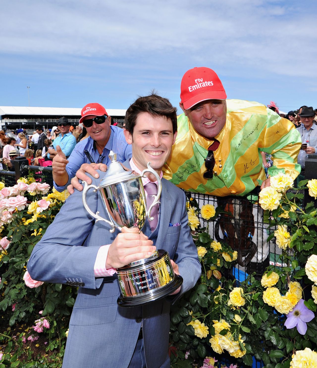 James Cummings poses with the trophy after Zarzali won Race 2 on Melbourne Cup Day on November 3.