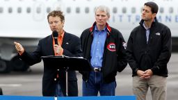 U.S. Sen. Rand Paul (R-KY) (L) campaigns for Republican presidential candidate and former Massachusetts Governor Mitt Romney (R) and his running mate U.S. Rep. Paul Ryan (R-WI) (3rd L) as U.S. Sen. Rob Portman (R-OH) (2nd L) looks on during a campaign rally September 25, 2012 at Dayton International Airport in Vandalia, Ohio.