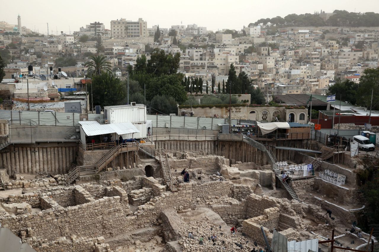 A general view shows workers from the Israeli Antiquity Authority digging at the excavation site near the City of David on November 3.