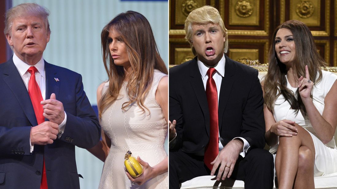 Actors Taran Killam and Cecily Strong revealed their impersonations of Republican presidential candidate Donald Trump and his wife, Melania, on a "Saturday Night Live" episode in October.<br />