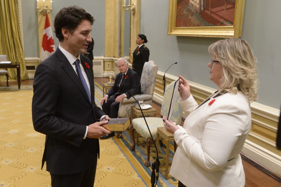 Trudeau is sworn into office at Rideau Hall in Ottawa.