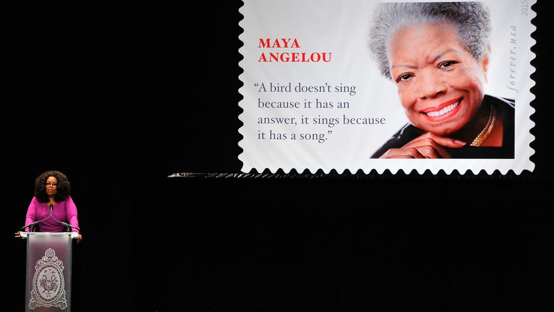 Oprah speaks at the Maya Angelou Forever Stamp Dedication honoring the late poet on April 7, 2015 in Washington, D.C.