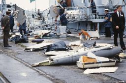 Irish sailors unload debris from Air India Flight 182 on June 29, 1985.