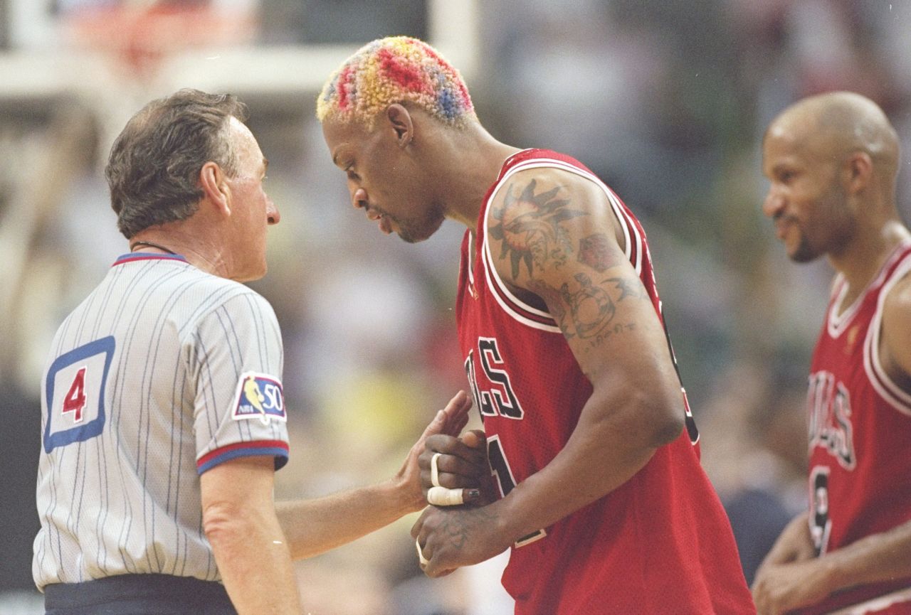 Rodman's fashion sense took on a new realm while playing for the three-time champion Chicago Bulls from 1995 to 1998.