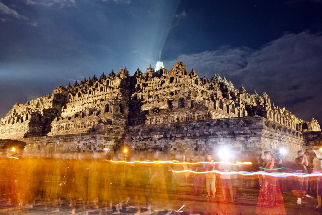 Borobudur temple in Central Java was built in the 8th and 9th centuries. It is one of the world's most important Buddhist monuments. 