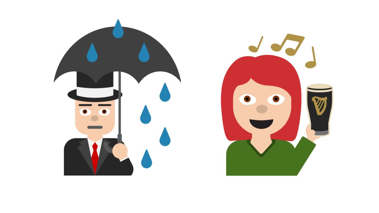 The UK endures typically soggy skies while Ireland raises a glass of Guinness in an emoji celebrating the country's legendary "craic agus ceol" -- fun and music.