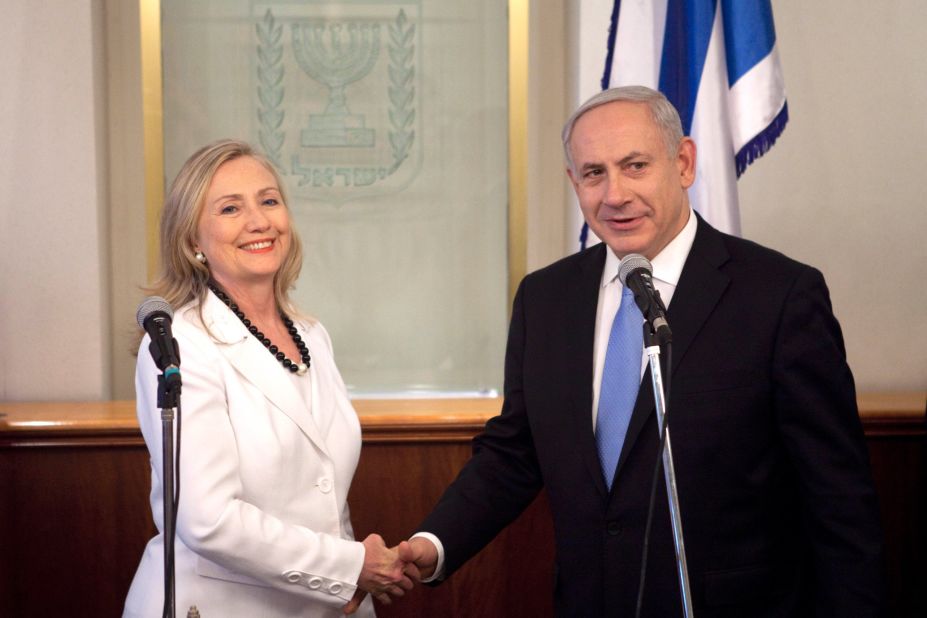 Netanyahu meets with Clinton in Jerusalem on July 16, 2012. Clinton was there to discuss diplomacy with Iran, Syria and Egypt in addition to peace talks regarding the Middle East.