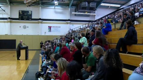 Parents gather for a meeting in Canon City, Colorado, about a high school sexting scandal.