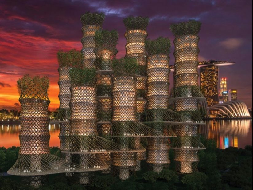 CRG Architects proposed a skyscraper made entirely of bamboo at the World Architecture Festival in 2015. 