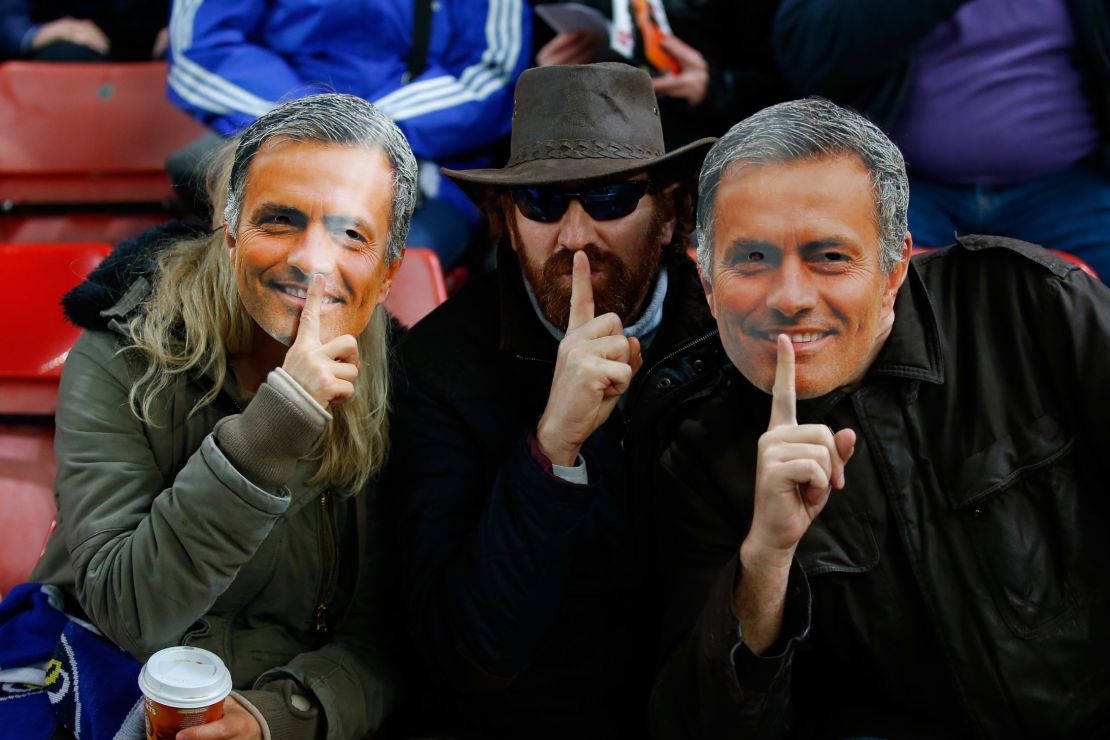 Chelsea fans support under-pressure Jose Mourinho at Britannia Stadium.