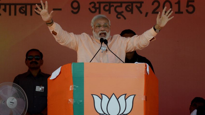 Indian PM Narendra Modi on the campaign trail in Aurangabad, Bihar state, in October.