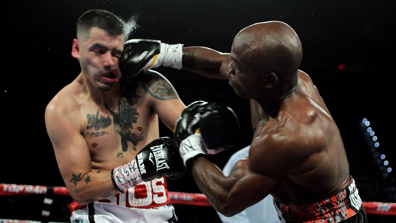 Timothy Bradley Jr., the WBO's welterweight champion, rocks Brandon Rios during their title fight in Las Vegas on Saturday, November 7. Bradley won by a ninth-round stoppage.