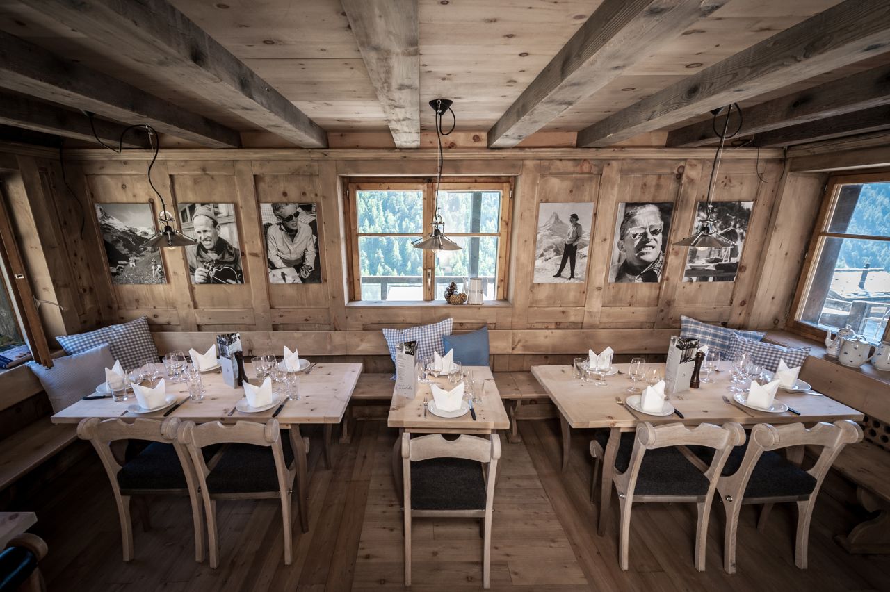 Chez Vrony's cosy wooden dining room is a perfect place to hunker down when the snow falls outside.