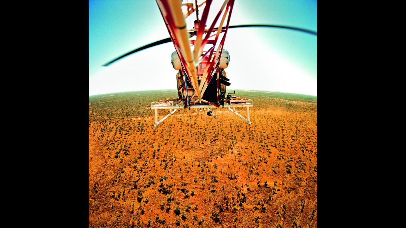 "Heli-mustering," or herding from the air, is one way of keep cattle in line. These herders in Killarney, Northern Territory, stuck a fishing rod out of the helicopter because from the air, it is possible to spot seabass in the nearby rivers and swoop by for a quick catch. <strong> </strong>