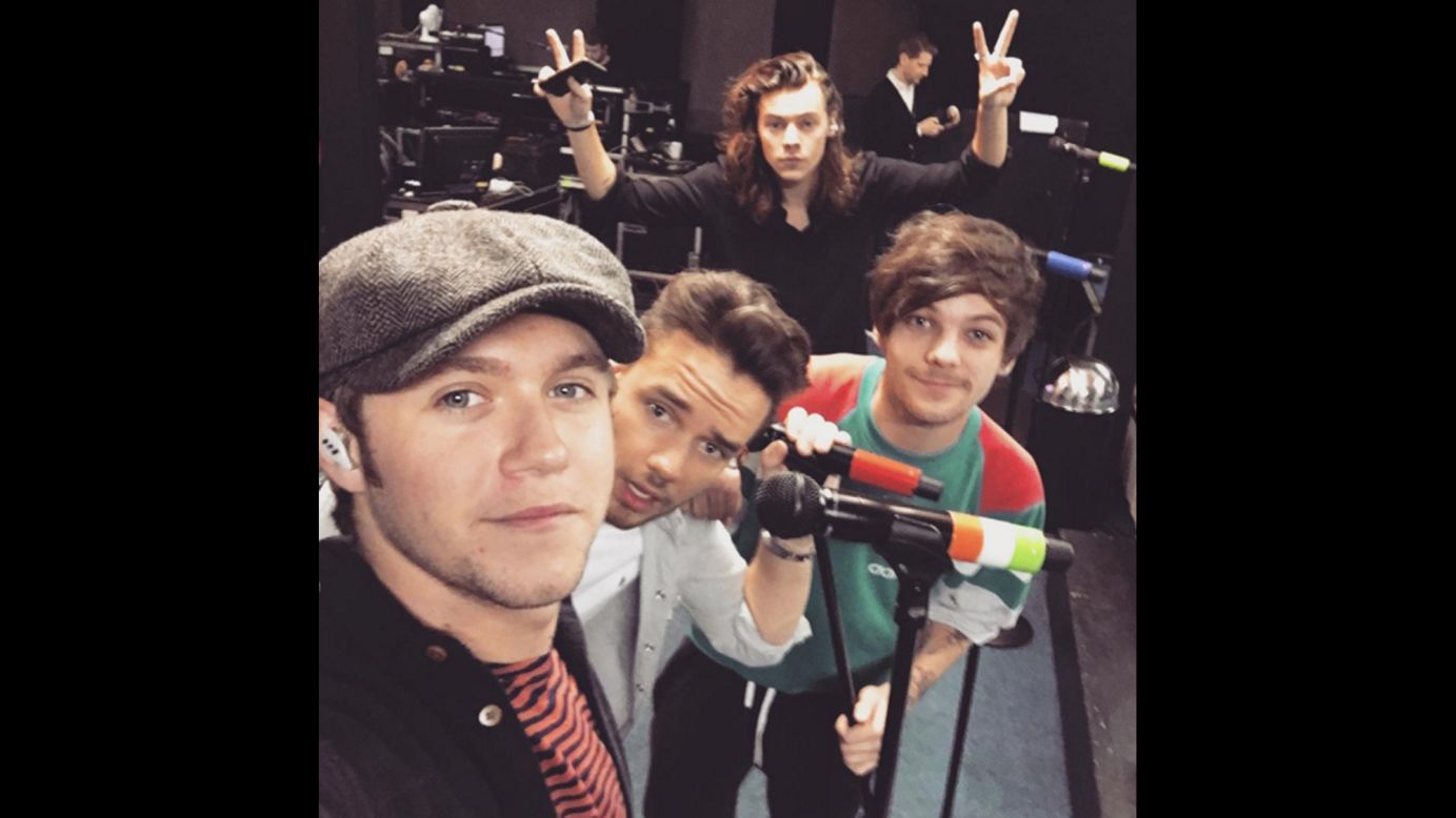 Niall Horan, left, and the rest of One Direction take a selfie on Monday, November 9. "We're happy that 'end of the day' is out today and the album is only 4 days away... Buzzin," <a href="https://www.instagram.com/p/93uYqpMyMz/" target="_blank" target="_blank">Horan said on Instagram.</a>