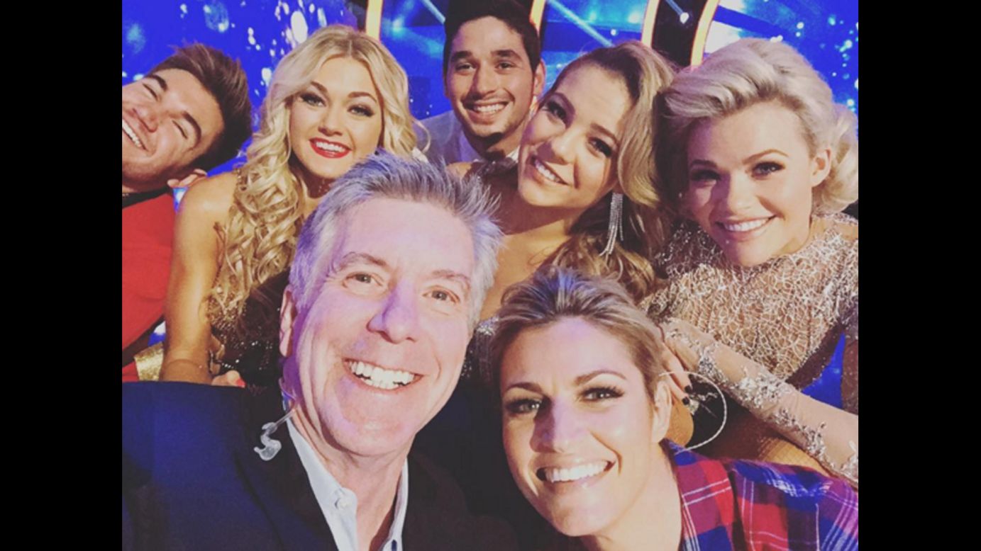 Erin Andrews, bottom right, takes a selfie with her "Dancing with the Stars" co-host Tom Bergeron and some of the show's competitors on Monday, November 9. "We are family," <a href="https://www.instagram.com/p/94SEfHLDiN/" target="_blank" target="_blank">Andrews said on Instagram.</a>