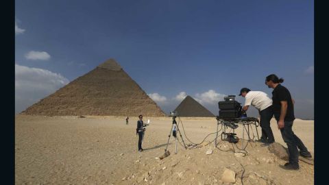 Scientists using Infrared techonology at the Giza pyramids in Egypt