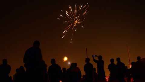 Athletes watch fireworks at the Madan Mohan Malviya Stadium in Allahabad, India, on November 10.