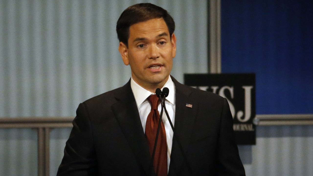 Marco Rubio speaks during Republican presidential debate at Milwaukee Theatre, Tuesday, Nov. 10, 2015, in Milwaukee. (AP Photo/Morry Gash)