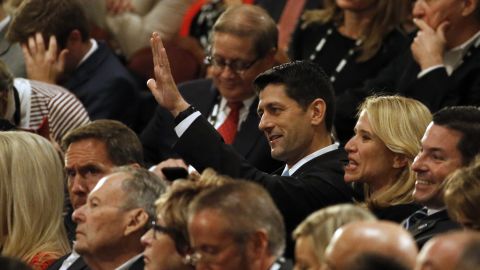 New House Speaker Paul Ryan waves from the audience.