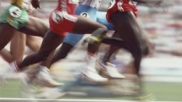 24 Sep 1988:  Ben Johnson of Canada takes the lead in the 100 Metres semi final at the 1988 Olympic Games in Seoul, South Korea. \ Mandatory Credit: Steve  Powell/Allsport