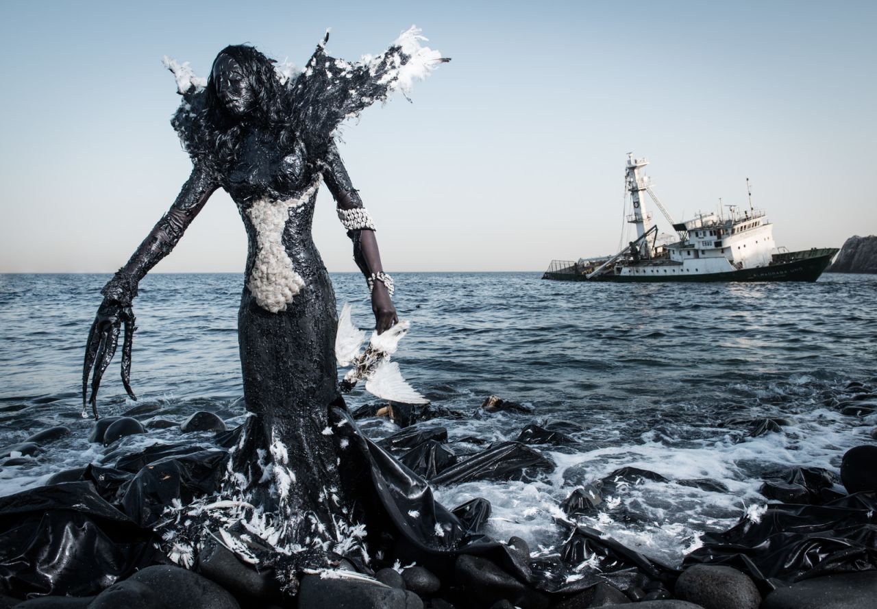 Monteiro created 'The Prophecy' series in conjunction with Senegalese fashion and costume designer Doulsy ( AKAJah Gal) and NGO Ecofund. Monteiro says "When I came up with "The Prophecy" project, Ecofund introduced me to the former minister of environment Haidar Al Ali. I asked him what were the major environmental issues in West Africa. From there I choose nine topics that I put into images."