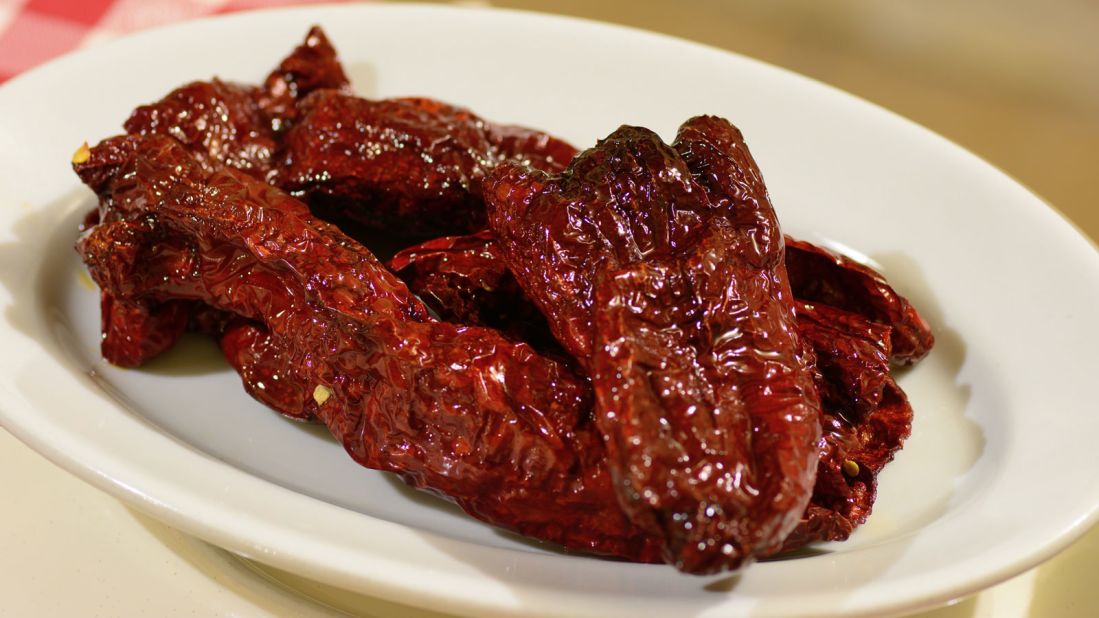 Not all Matera's chilies are super-heated. These sun-dried-then-fried giant Crusco peppers are sweet-salty rather than hot. Eat one and you've condemned yourself to eating an entire plateful. 