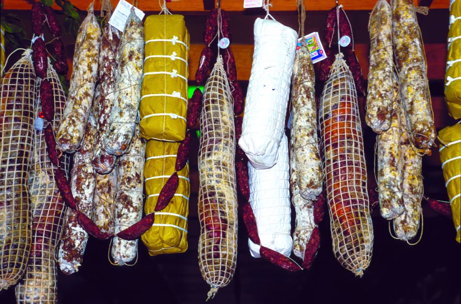 You'll find all sorts of salami, sausages and wild boar hams hanging outside shops and in the middle of medieval piazzas. 