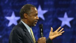 US Republican President candidate Dr. Ben Carson speaks at Liberty University, on November 11, 2015 in Lynchburg, Virginia.